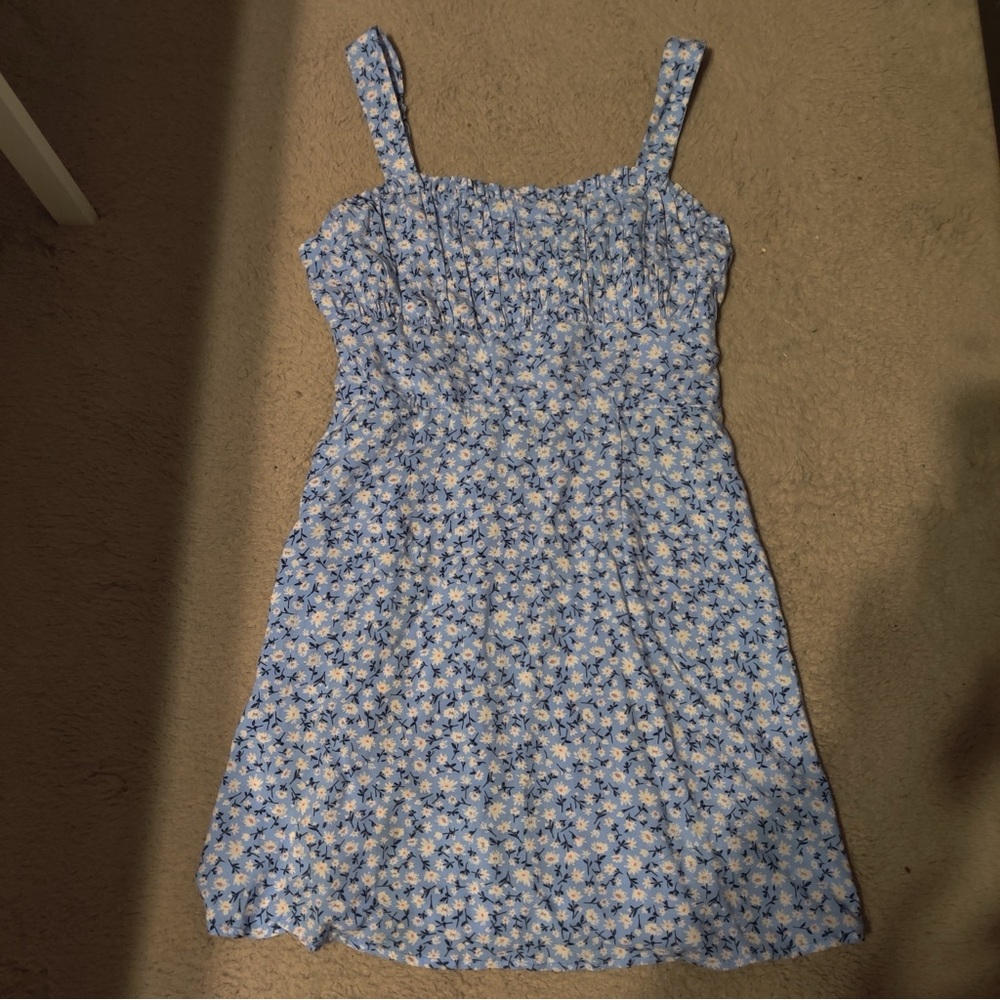 Trixxi Emma Blue White Floral Smocked Mini Dress Sleeveless Ruched Ditsy Size M
